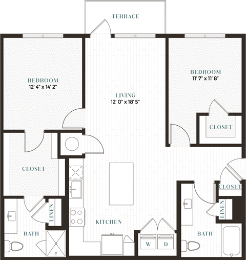Floor plan for 2 beds, 2 baths, 1183 sqft